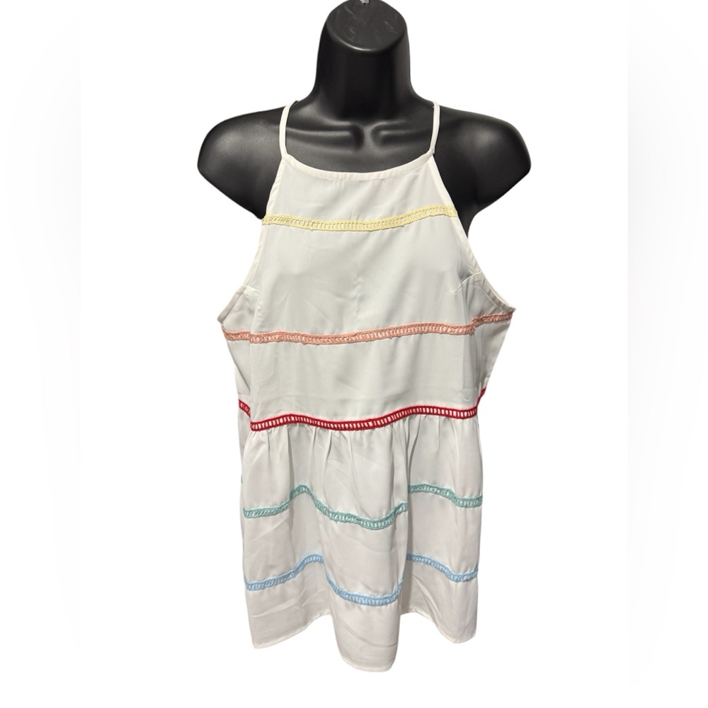 White Sleeveless Top with Multicolor Stripes sz M